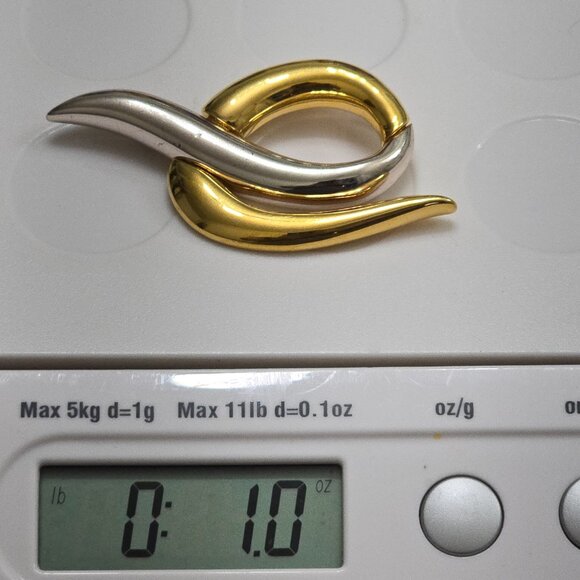 Vintage Monet Abstract Gold and Silver Two Tone Swirl Statement Brooch Pin - Picture 13 of 13